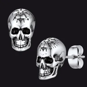 Flash Sale Sterling Silver Viking Skeleton Skull Stud Earrings for Men