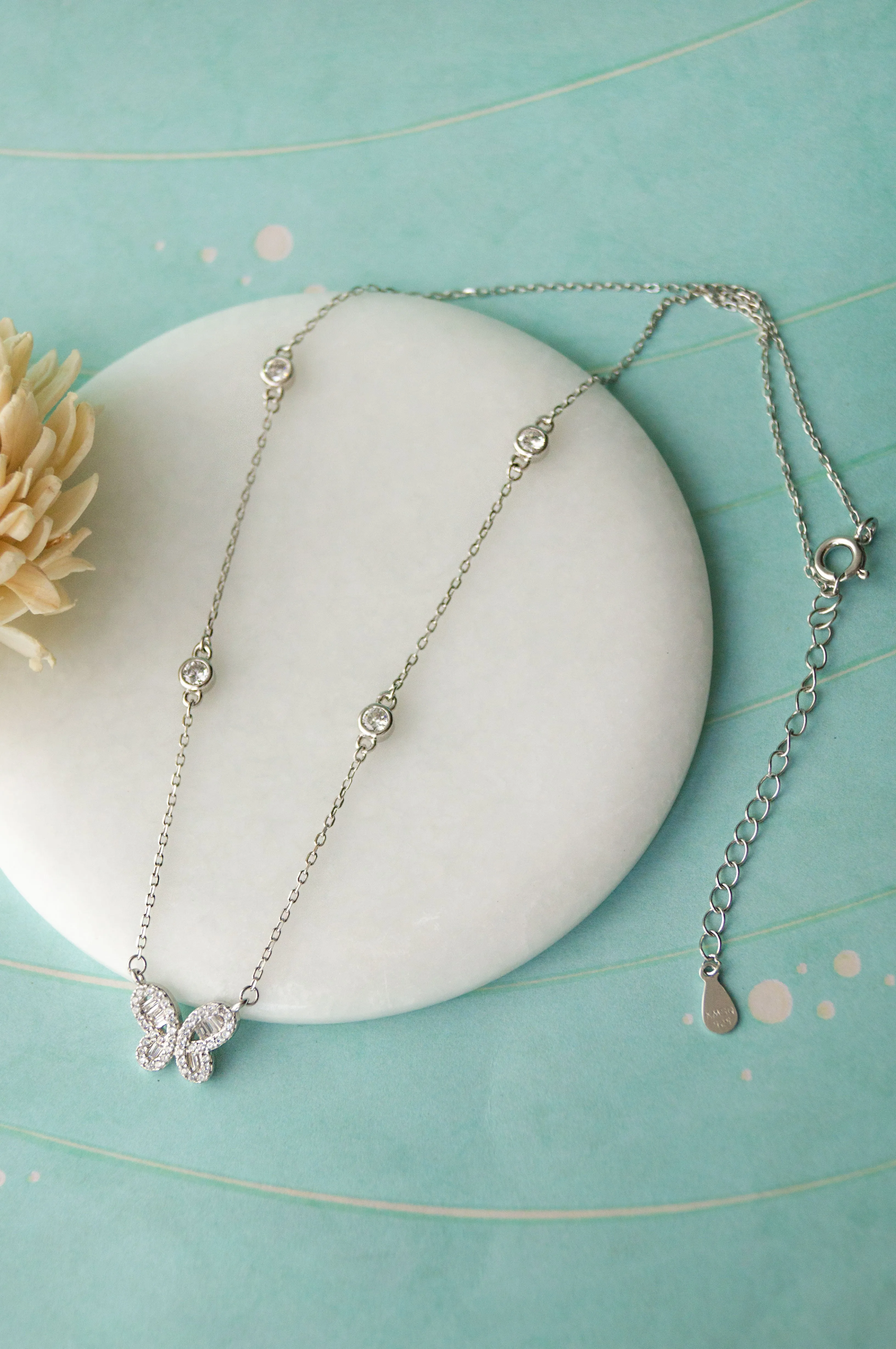 Flying Along Butterfly Sterling Silver Chain Necklace
