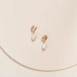 Fossil Drop Earrings with Baroque Pearl - Ivory
