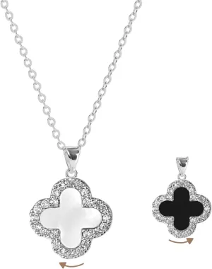 Four Leaf Studded Clover Necklace | Double Sided Clover Necklace White & Black Necklace for Women | Lovely Gift