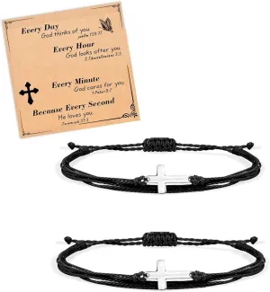 Friendship Cross Bracelet Black Rope Handwoven Bracelet Cross Charm BFF Lucky Bracelet Adjustable Men and Women Gift 2pcs