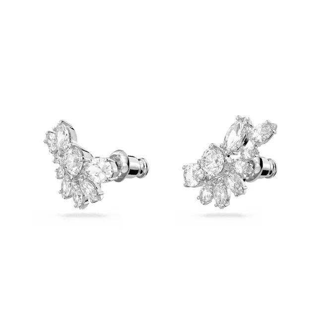 Gema Drop Asymmetric Design Flower White Rhodium Plated Earrings 5644680