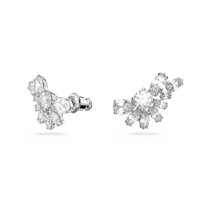 Gema Drop Asymmetric Design Flower White Rhodium Plated Earrings 5644680