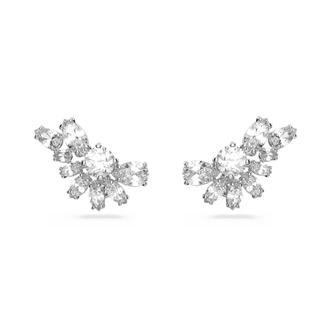 Gema Drop Asymmetric Design Flower White Rhodium Plated Earrings 5644680