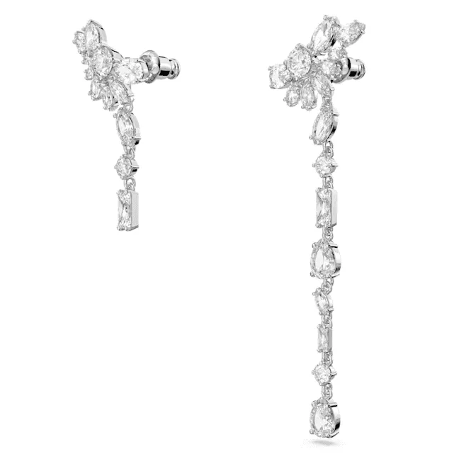 Gema Drop Asymmetric Design Flower White Rhodium Plated Earrings 5644680