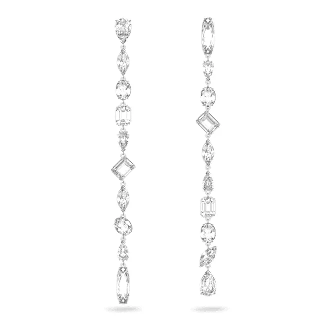 Gema Drop Asymmetric Design Long White Rhodium Plated Earrings 5639328