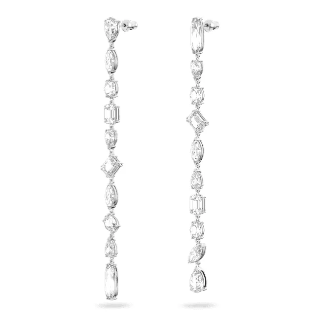 Gema Drop Asymmetric Design Long White Rhodium Plated Earrings 5639328
