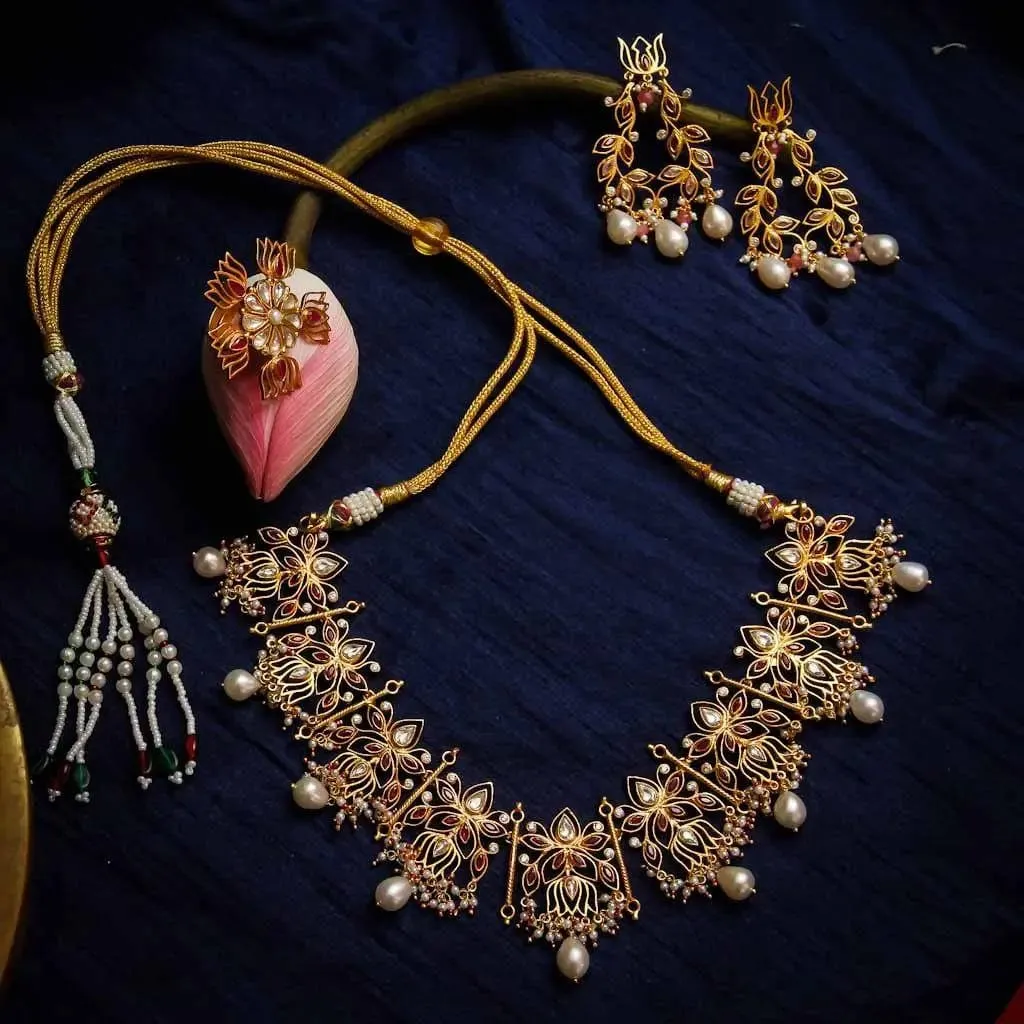 GlAM Lotus Gold plated Silver Necklace
