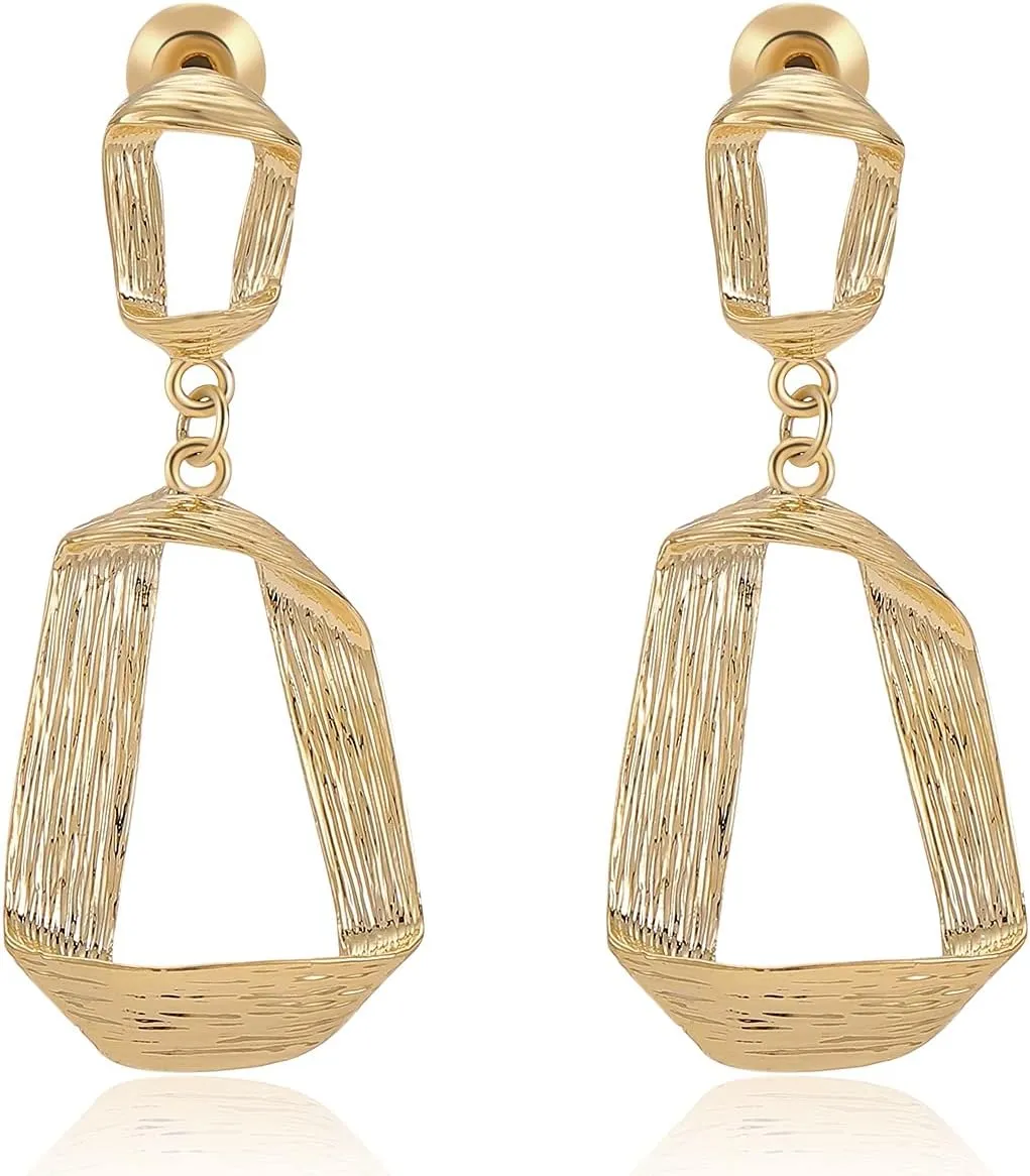 Gold Black Geometric Dangle Earrings - Pearl Heart Cubic Zirconia Statement Earring for Women Girls (Gold-Small)