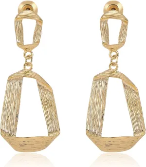 Gold Black Geometric Dangle Earrings - Pearl Heart Cubic Zirconia Statement Earring for Women Girls (Gold-Small)