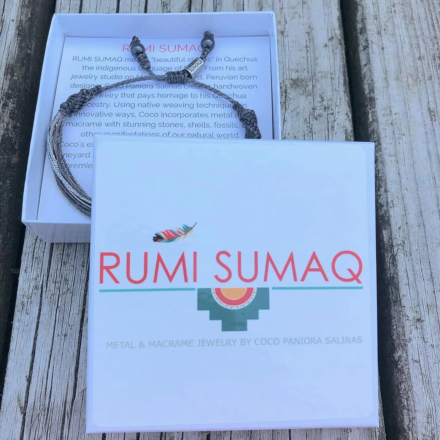Grey String Bracelet with Hematite Stones in Gray, Off-White, and Metallic Silver - Handmade Surfer Rope Friendship Bracelet Adjustable for Men and Women by Rumi Sumaq