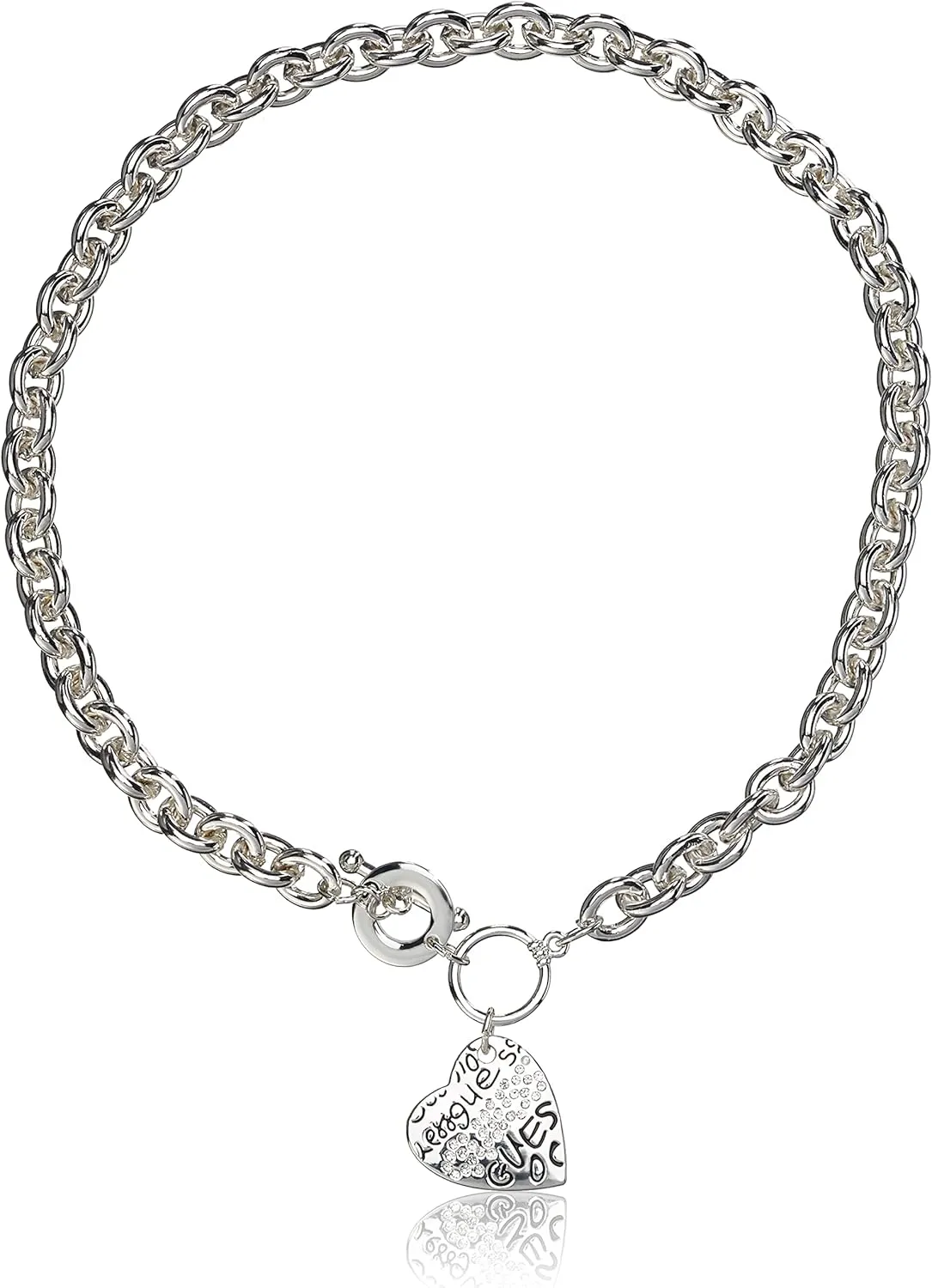 GUESS Basic Crystal Graffiti Heart Toggle Pendant Necklace