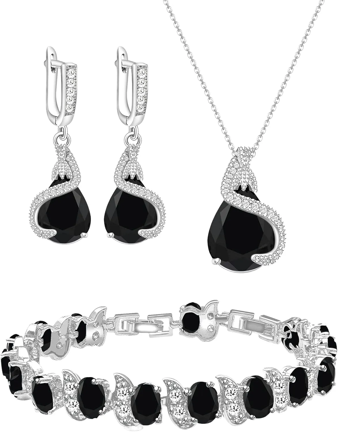 GZWHD Jewelry Set for Women Water Drop Cubic Zirconia Artificial Crystal Earrings Pendant Necklace Open Ring Tennis Bracelet Wedding Anniversary Birthday Engagement Gift for Bridesmaid Wife Girlfriend Friend