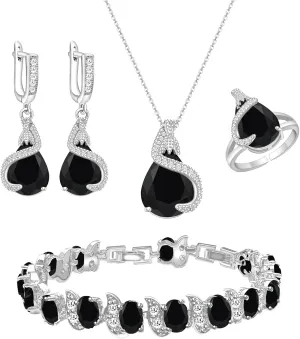 GZWHD Jewelry Set for Women Water Drop Cubic Zirconia Artificial Crystal Earrings Pendant Necklace Open Ring Tennis Bracelet Wedding Anniversary Birthday Engagement Gift for Bridesmaid Wife Girlfriend Friend