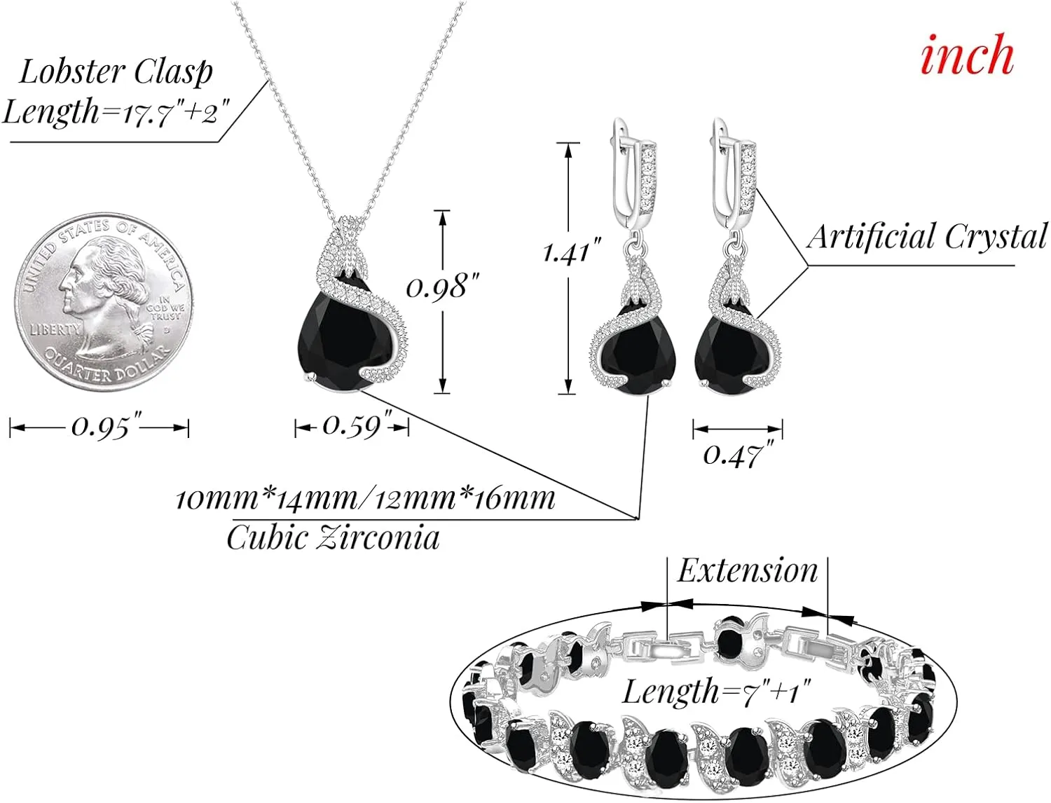 GZWHD Jewelry Set for Women Water Drop Cubic Zirconia Artificial Crystal Earrings Pendant Necklace Open Ring Tennis Bracelet Wedding Anniversary Birthday Engagement Gift for Bridesmaid Wife Girlfriend Friend
