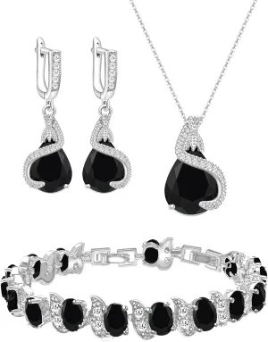 GZWHD Jewelry Set for Women Water Drop Cubic Zirconia Artificial Crystal Earrings Pendant Necklace Open Ring Tennis Bracelet Wedding Anniversary Birthday Engagement Gift for Bridesmaid Wife Girlfriend Friend