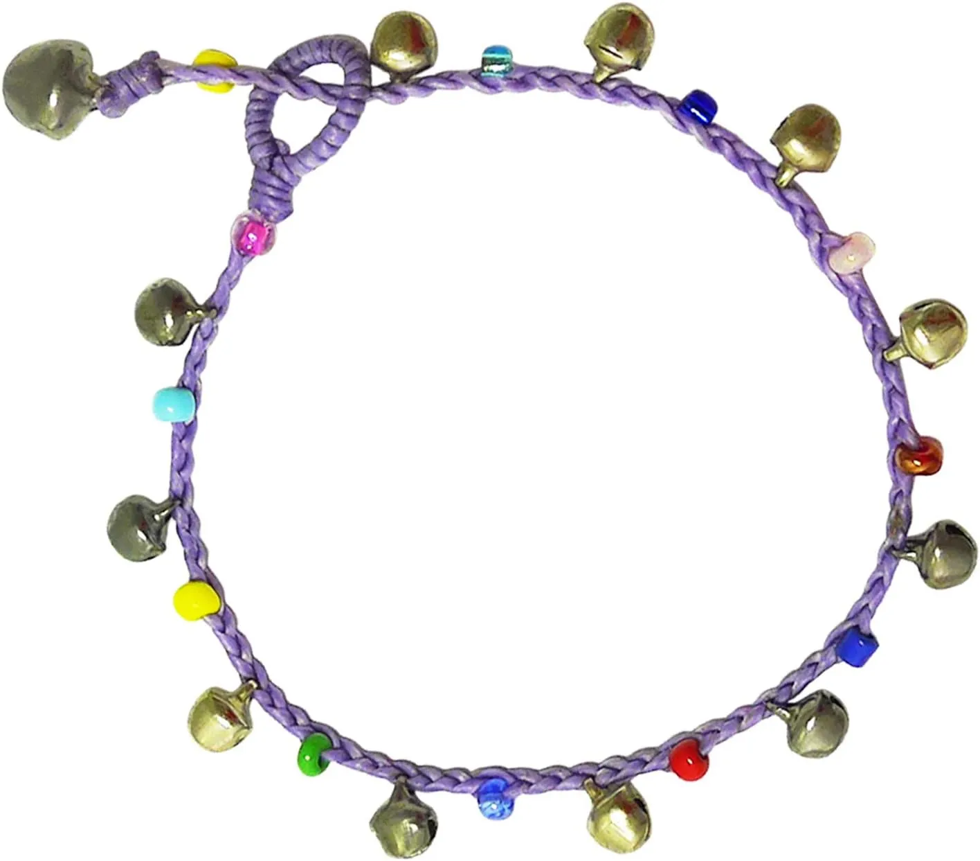 Handmade Varicolored Glass Bead Bells Purple Cord Anklet Bracelet 10 Inches (AkSP08)