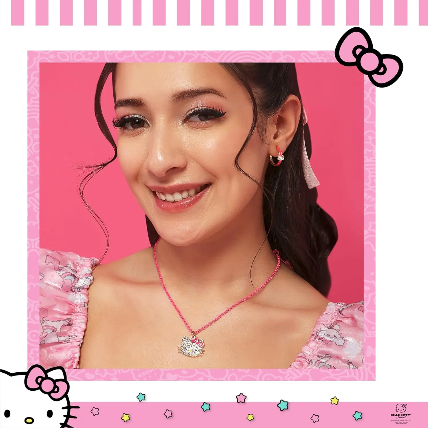 Hello Kitty Sanrio Pave Pendant Necklace 16" 3" - Official License Necklace Jewelry