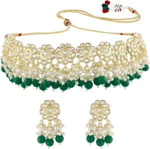 I Jewels Gold Plated Indian Wedding Bollywood Kundan & Pearl Studded Choker Necklace JewelleySet For Women (K7213)