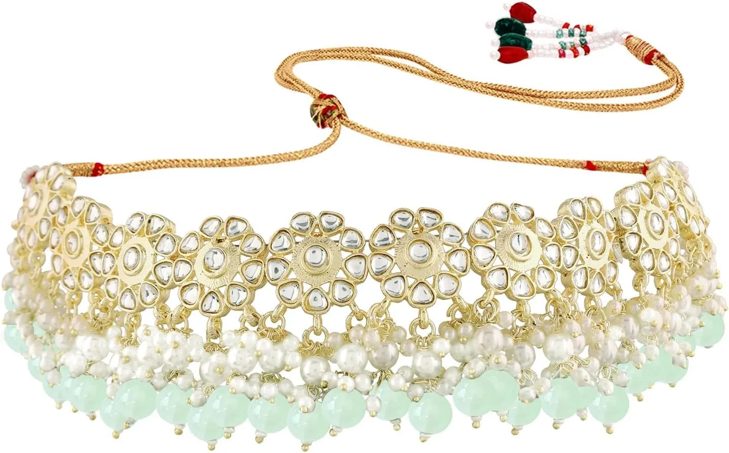 I Jewels Gold Plated Indian Wedding Bollywood Kundan & Pearl Studded Choker Necklace JewelleySet For Women (K7213)