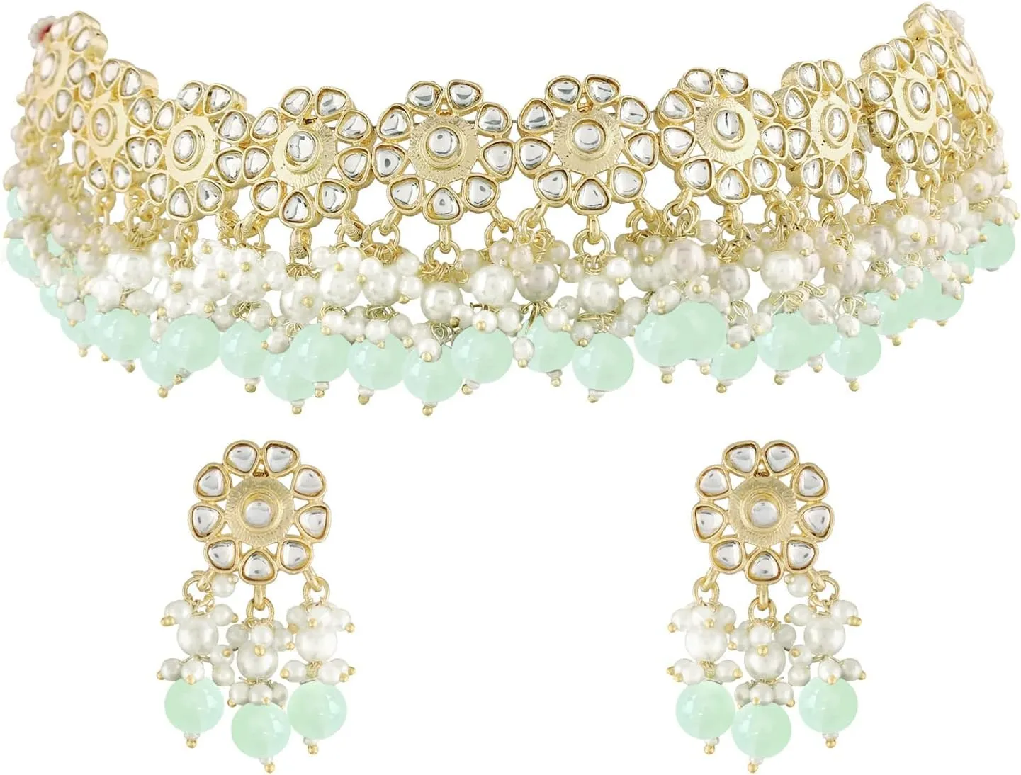 I Jewels Gold Plated Indian Wedding Bollywood Kundan & Pearl Studded Choker Necklace JewelleySet For Women (K7213)