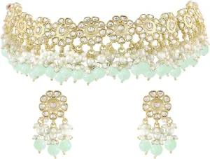 I Jewels Gold Plated Indian Wedding Bollywood Kundan & Pearl Studded Choker Necklace JewelleySet For Women (K7213)