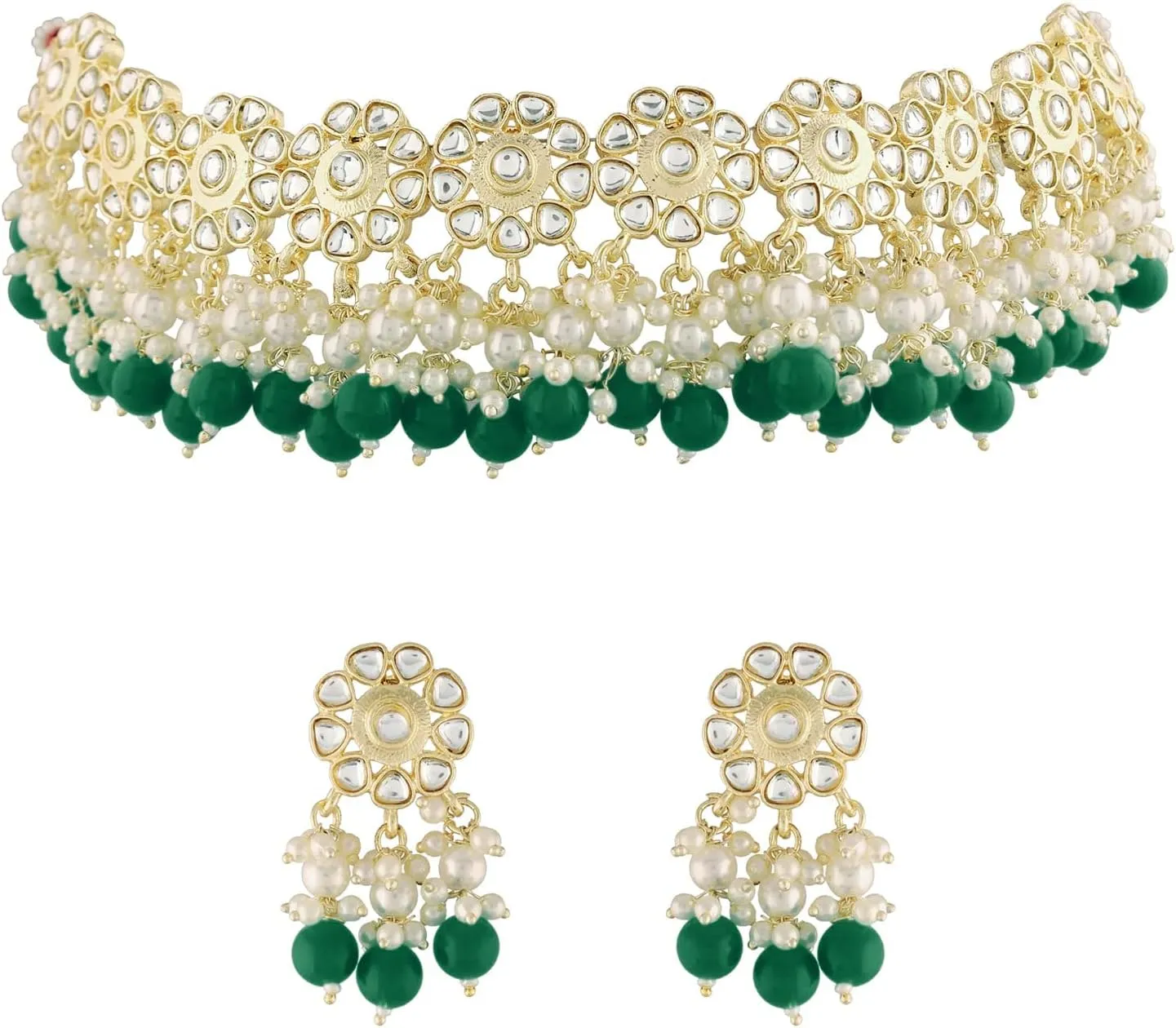 I Jewels Gold Plated Indian Wedding Bollywood Kundan & Pearl Studded Choker Necklace JewelleySet For Women (K7213)