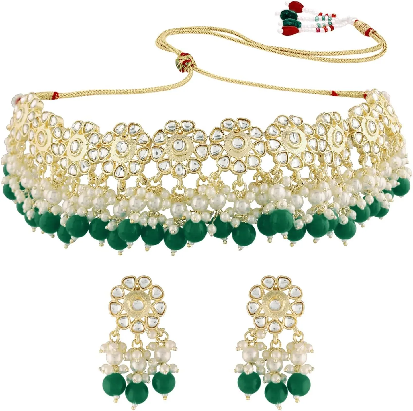I Jewels Gold Plated Indian Wedding Bollywood Kundan & Pearl Studded Choker Necklace JewelleySet For Women (K7213)
