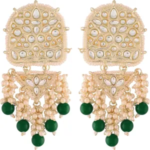 I Jewels Gold Plated Indian Wedding Bollywood Kundan Pearl & Beades Studded Dangle Earrings for Women