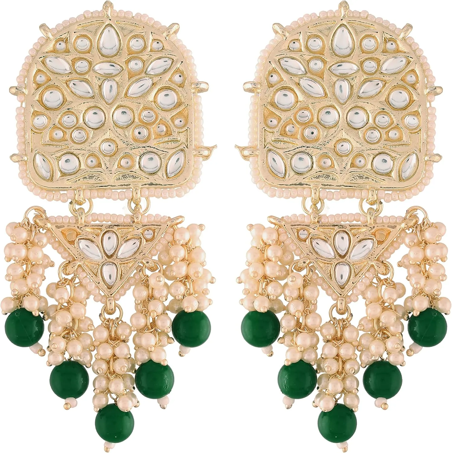 I Jewels Gold Plated Indian Wedding Bollywood Kundan Pearl & Beades Studded Dangle Earrings for Women