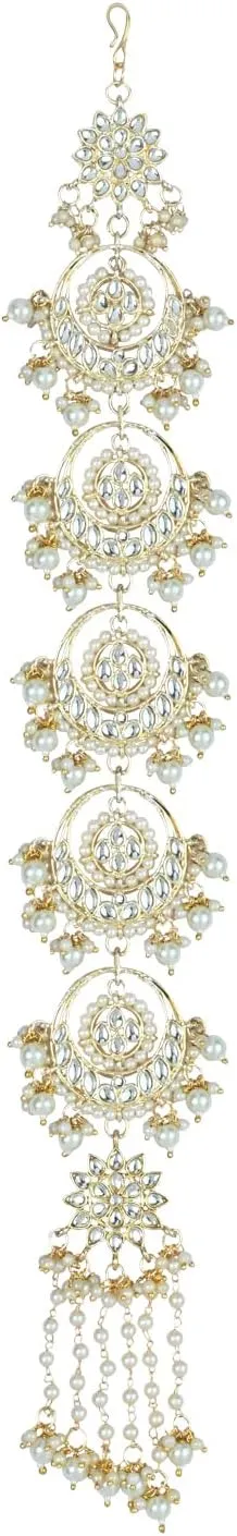 I Jewels Gold-Plated Metal Indian Wedding Bollywood Floral Kundan Pearl Studded Beaded Head Chain/Paranda (T2089-98)