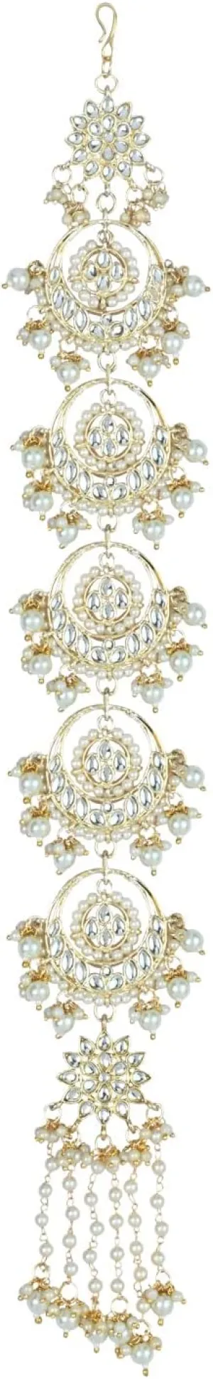 I Jewels Gold-Plated Metal Indian Wedding Bollywood Floral Kundan Pearl Studded Beaded Head Chain/Paranda (T2089-98)