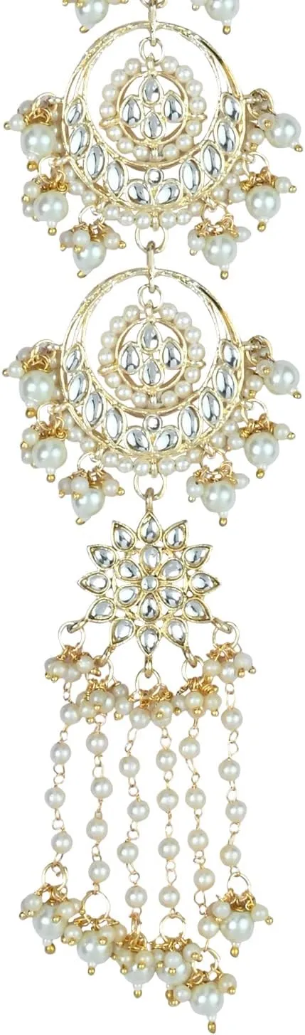I Jewels Gold-Plated Metal Indian Wedding Bollywood Floral Kundan Pearl Studded Beaded Head Chain/Paranda (T2089-98)