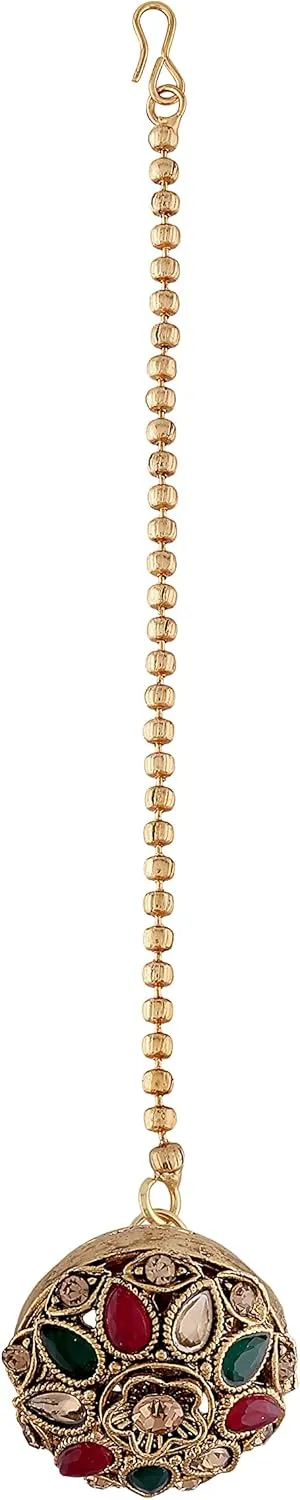 I Jewels Gold Plated Rajasthani/Rajputi Kundan Pearl Studded Borla Matha Patti Maang Tikka for Women