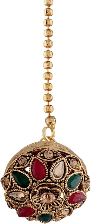 I Jewels Gold Plated Rajasthani/Rajputi Kundan Pearl Studded Borla Matha Patti Maang Tikka for Women