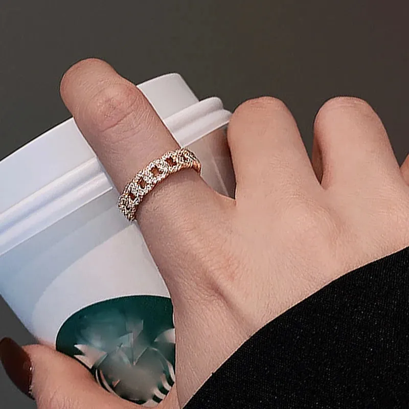 Irregular Hollow Opening Rings For Women Stainless Steel Gold Color Copper Geometric Ring Fashion Simple Party Christmas Jewelry