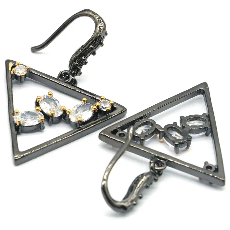 JC - Triangle Pendant & Earrings: Gothic style in black gold silver with cubic zirconia
