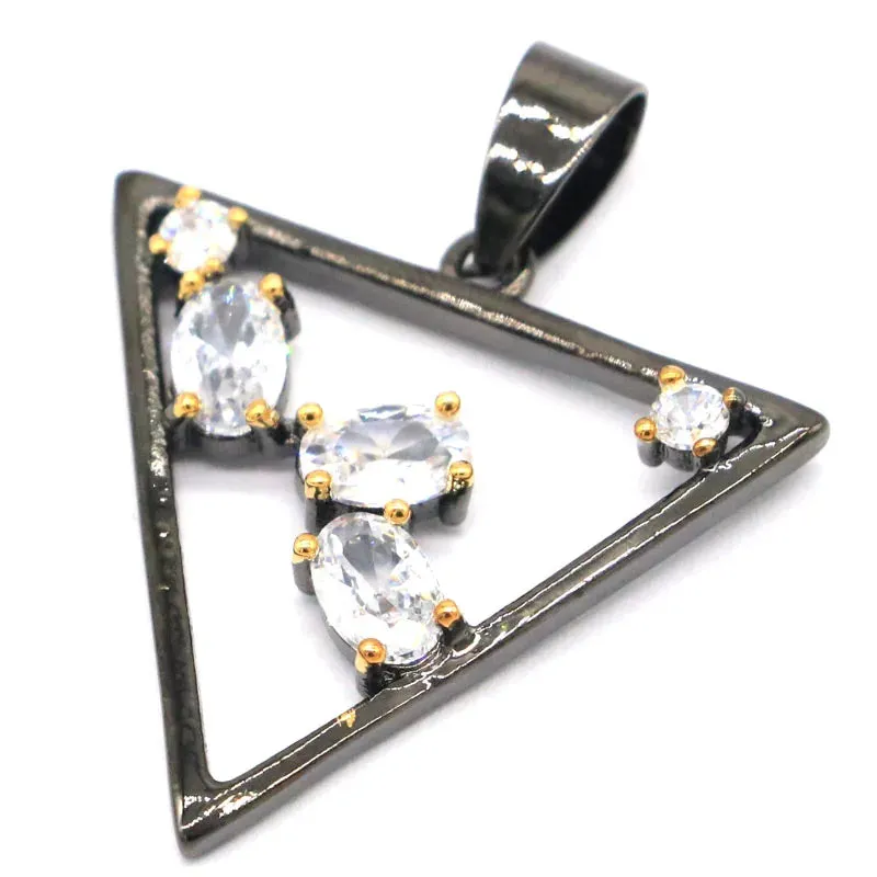 JC - Triangle Pendant & Earrings: Gothic style in black gold silver with cubic zirconia
