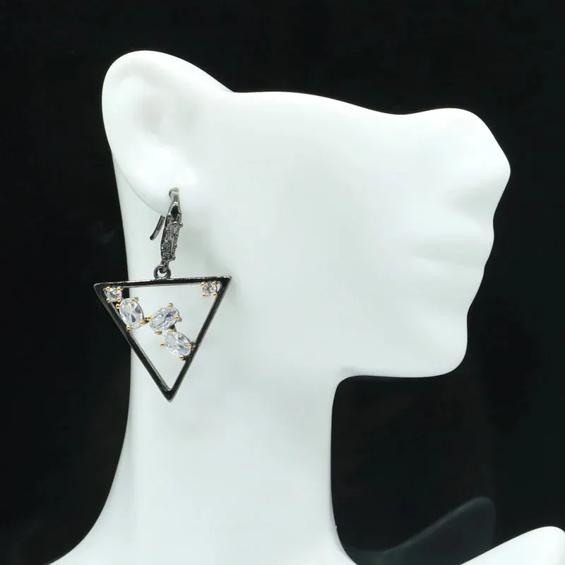 JC - Triangle Pendant & Earrings: Gothic style in black gold silver with cubic zirconia