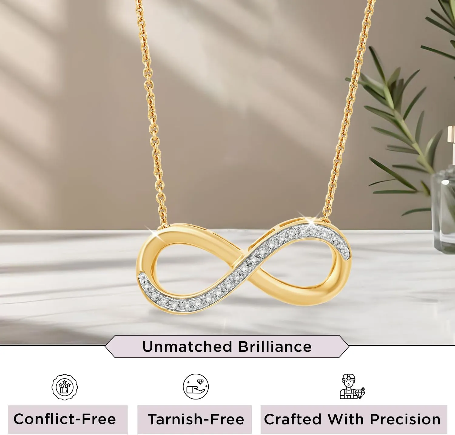 Jewelili Gold Plated Sterling Silver Diamond Accent Infinity Pendant Necklace, 18"