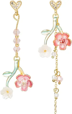 Korean Fashion Resin Sakura Leaf Drop Earring Cute Cherry Blossom Flower Petal Tassel Dangle Earring for Women Statement Holiday Party Jewelry