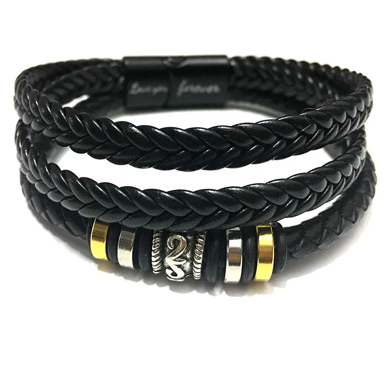 Leather Handwoven Bracelet Cowhide Multilayer