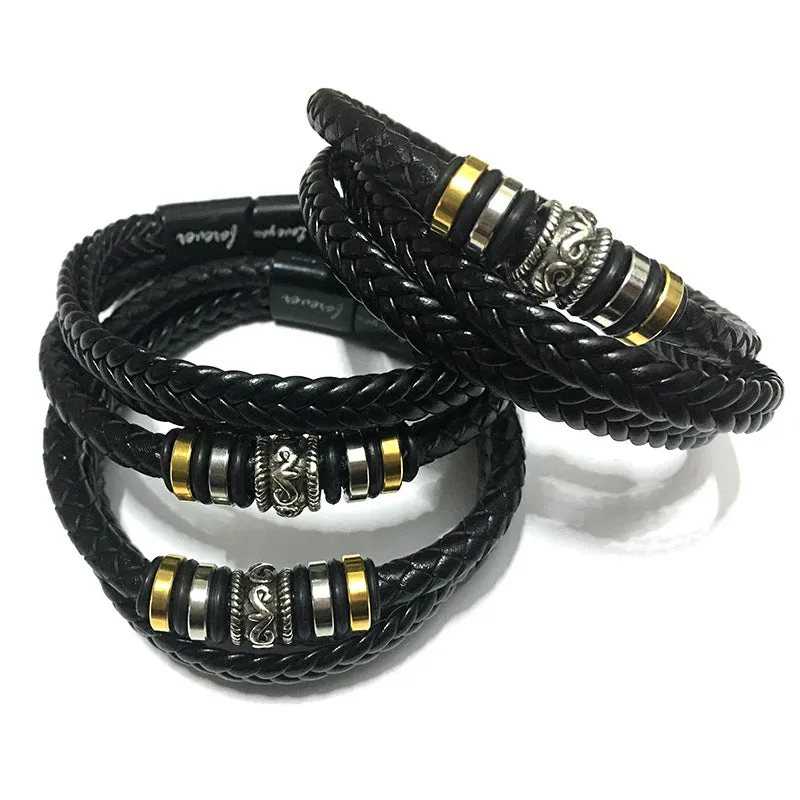 Leather Handwoven Bracelet Cowhide Multilayer