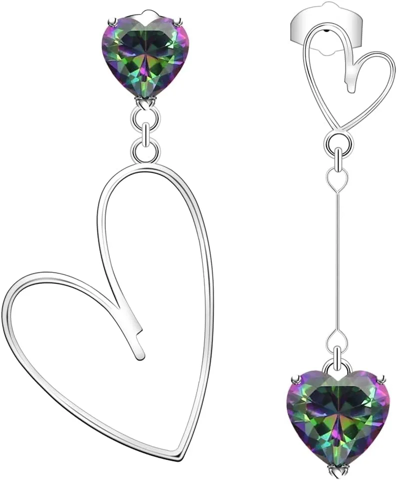 LMXXVJ Heart Earrings for Women Girl,Dangling Asymmetric Heart Drop Stud Earring Birthday/Anniversary/Valentine's Day Jewelry Gifts for Mom/Wife/Sister/Best Friend/Her/Lover