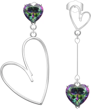 LMXXVJ Heart Earrings for Women Girl,Dangling Asymmetric Heart Drop Stud Earring Birthday/Anniversary/Valentine's Day Jewelry Gifts for Mom/Wife/Sister/Best Friend/Her/Lover