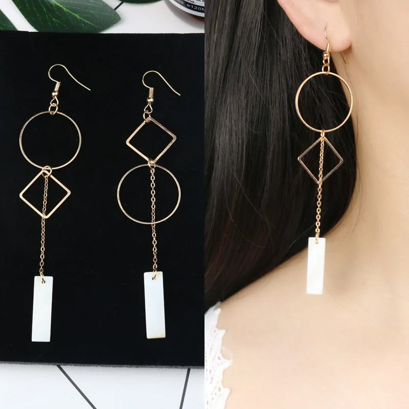 Long Tassel Earrings Square Pearl Asymmetric Earrings