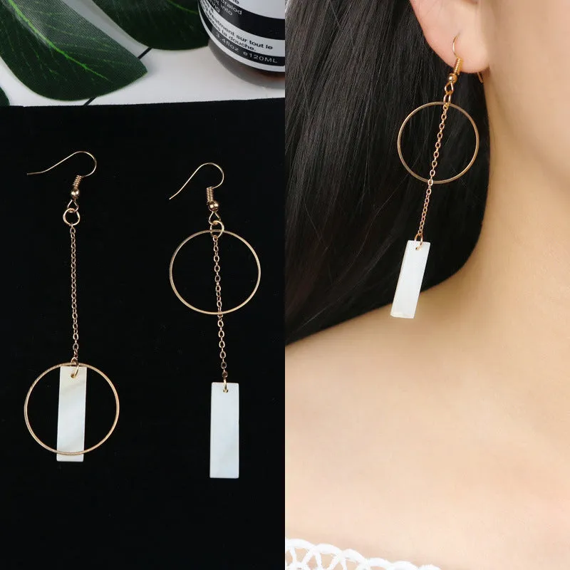 Long Tassel Earrings Square Pearl Asymmetric Earrings