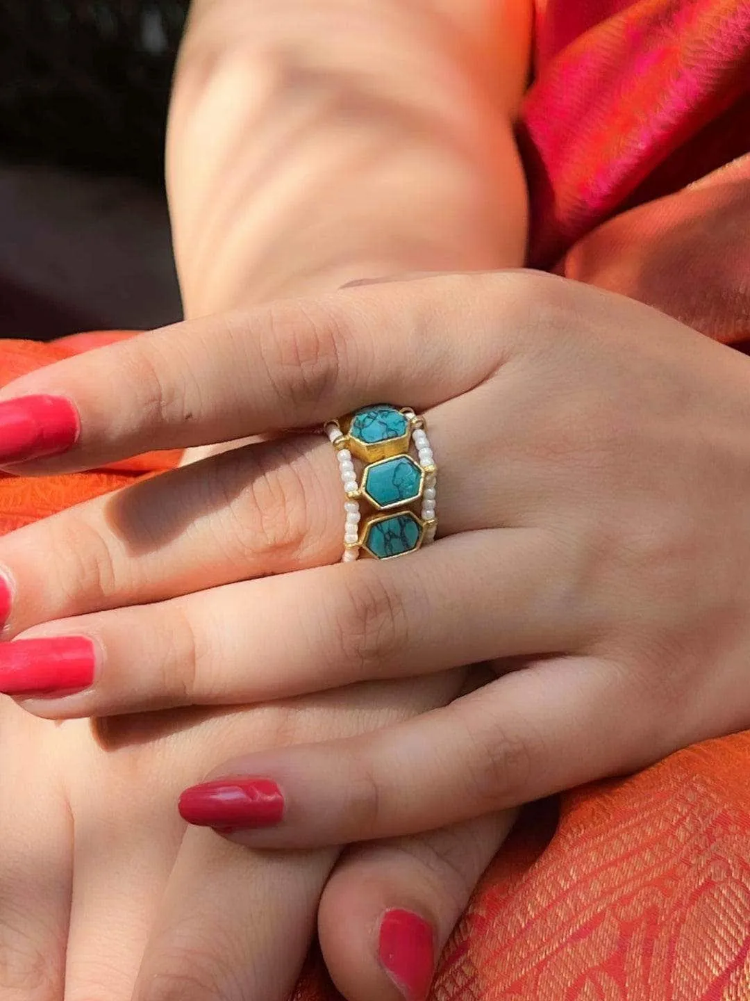 Madhuri Dixit In Classic Polki Stone Ring Light Blue