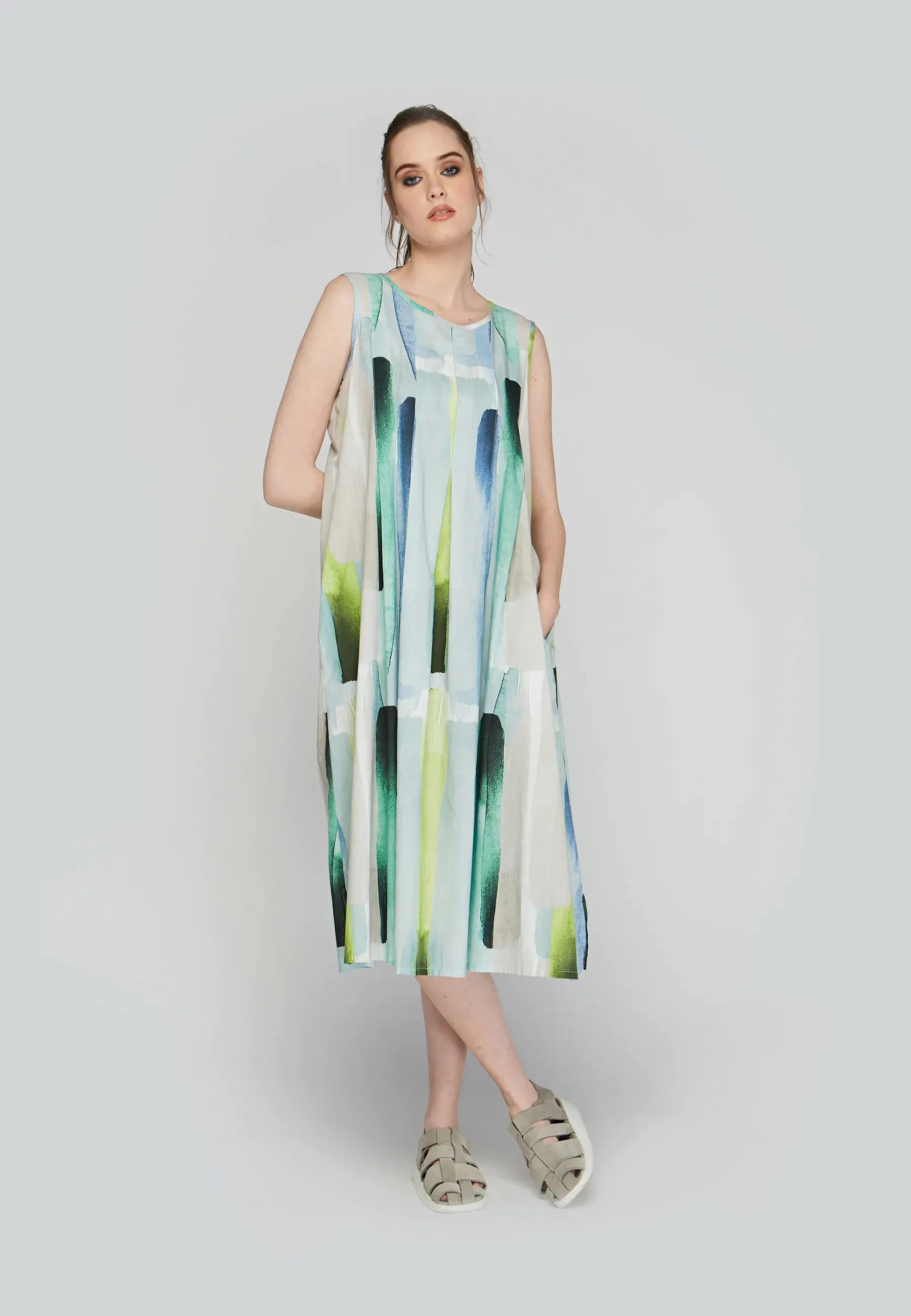 MARIPOSA Mid-length, printed, thin cotton dress