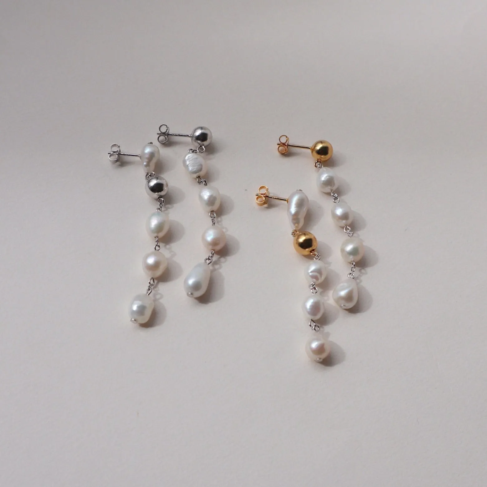 'Martha' Mismatched Drop Pearl Earrings